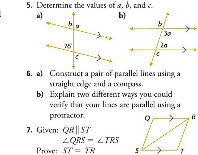 SOLVED: 5. Determine the values of a, b, and c. a) b) b = 3a 76 = 2a 6 ...