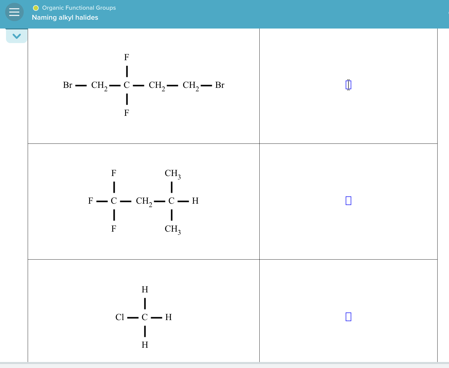 organic functional groups naming alkyl halides