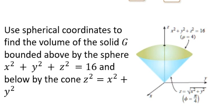 Solved Use Spherical Coordinates To Find The Volume Of The Solid G Bounded Above By The Sphere 8614