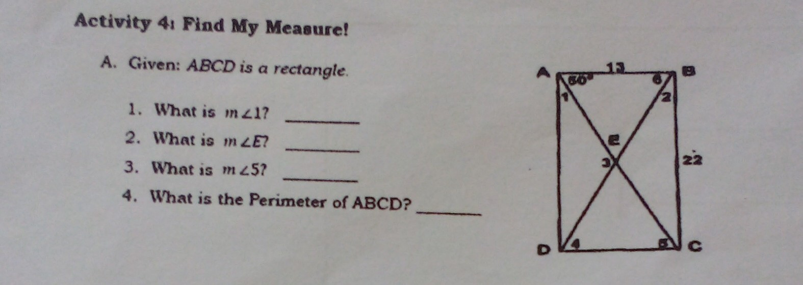 Solved Activity 4 Find My Measure A Given A B C D Is A Rectangle