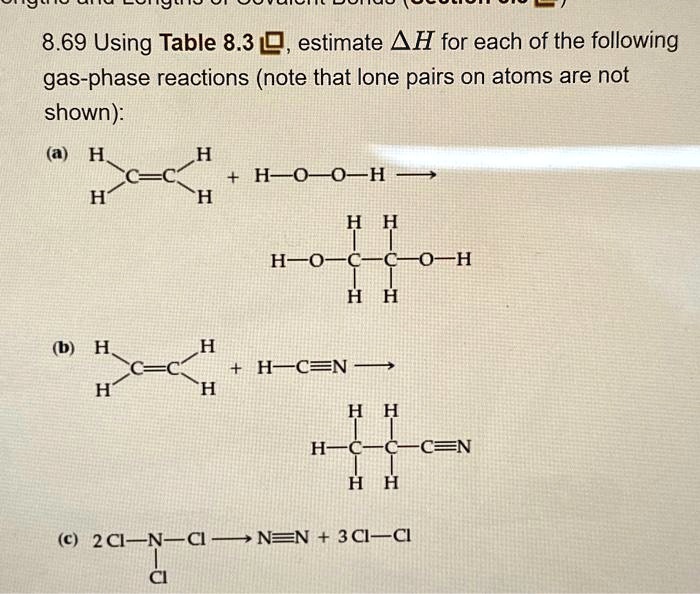 SOLVED: 8.69 Using Table 8.3, estimate ΔH for each of the following gas ...