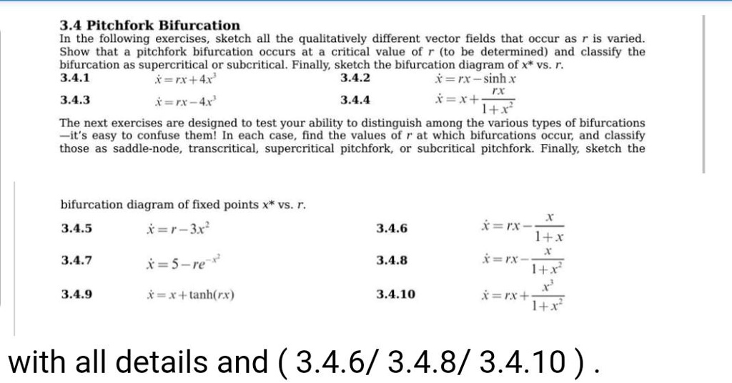 SOLVED 3.4 Pitchfork Bifurcation In the following exercises, sketch