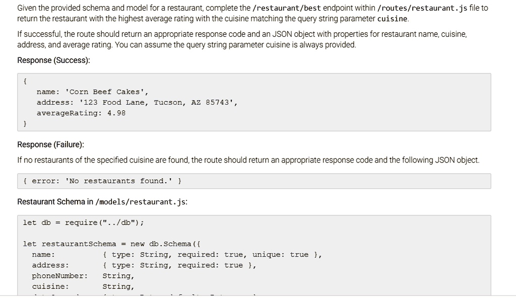 SOLVED Given the provided schema and model for a restaurant, complete the /restaurant/best