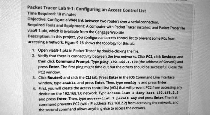 Texts: Packet Tracer Lab 9-1: Configuring an Access Control List Time ...