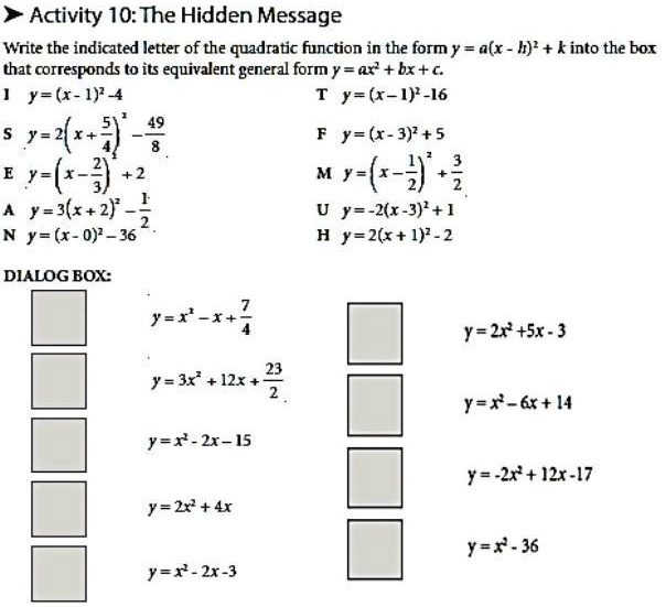 SOLVED Activity 10 The Hidden Message Write the indicated letter of