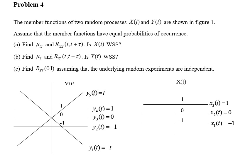 problem 4 the member functions of two random processes xt and yt are ...