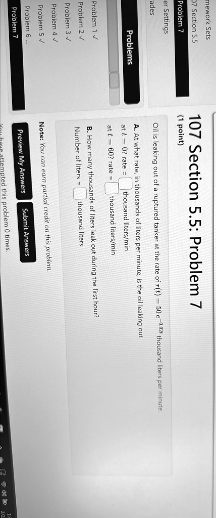 homework sets section 55 problem 7 grades problems problem 1 sqrt problem 2 sqrt problem 3 sqrt problem 4 sqrt problem 5 problem 6 problem 7 section 55 problem 7 1 point oil is leaking out o 13404