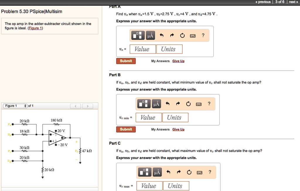 SOLVED: Problem 5.30 PSpice|Multisim The Op Amp In The Adder-subtractor Circuit Shown In The ...