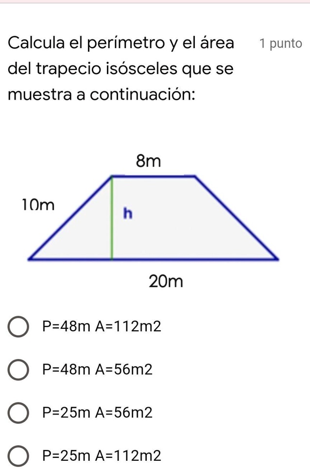 SOLVED: Calcula el perímetro y el área del trapecio isósceles que se ...