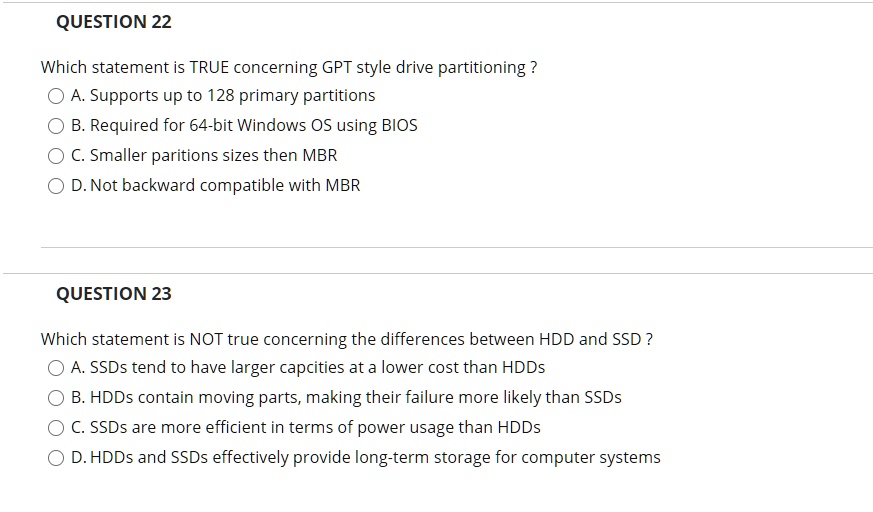 SOLVED: QUESTION 22 Which statement is TRUE concerning GPT style drive ...