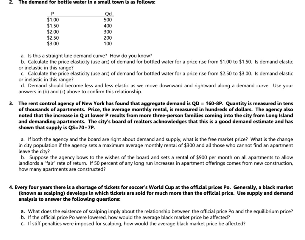 SOLVED The demand for bottled water in a small town is as follows