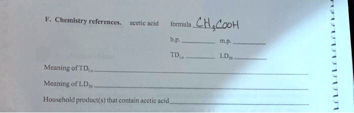 Solved Chemistry Relerences Ucetic Acid Formula Chycooh Dpa Mp Td Ld Mcaning Oftdu Meaning Ofld Houschold Product S That Contain Acetic Cid