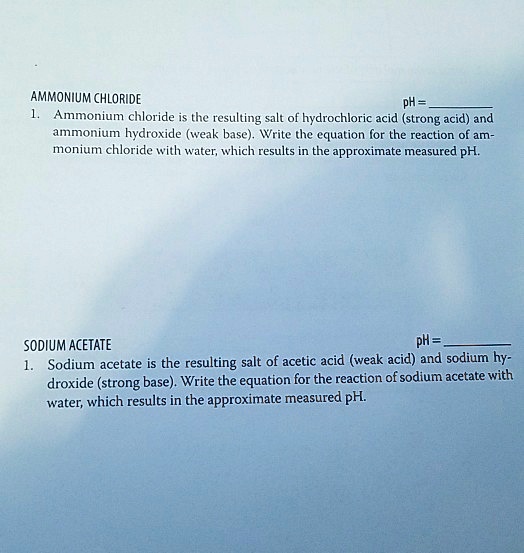 SOLVED: AMMONIUM CHLORIDE pH = Ammonium chloride is the resulting salt ...