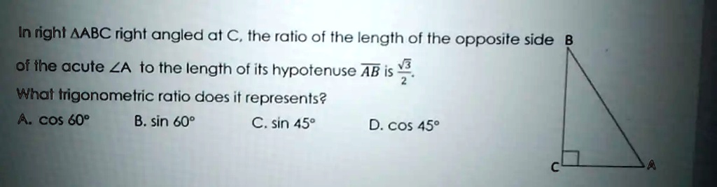 In right triangle ABC, right angled at C, the ratio of the length of ...