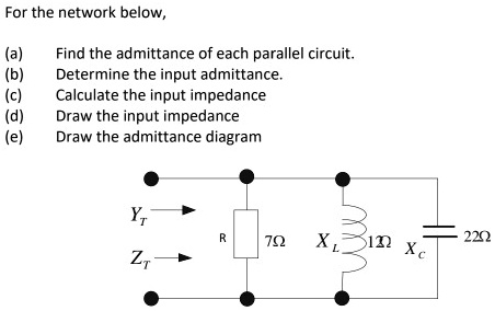 For the network below (a) (b) (c) (d) (e) Find the admittance of each ...