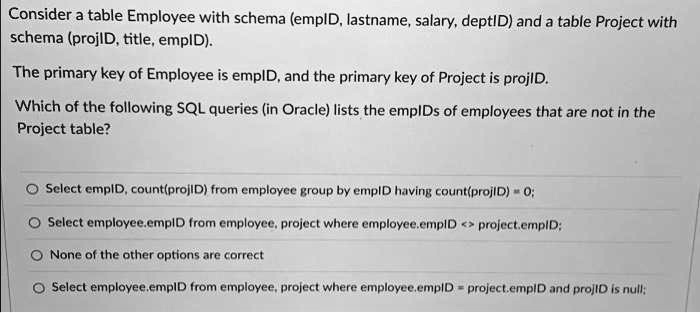 SOLVED: Consider a table Employee with schema (empID, lastname, salary ...