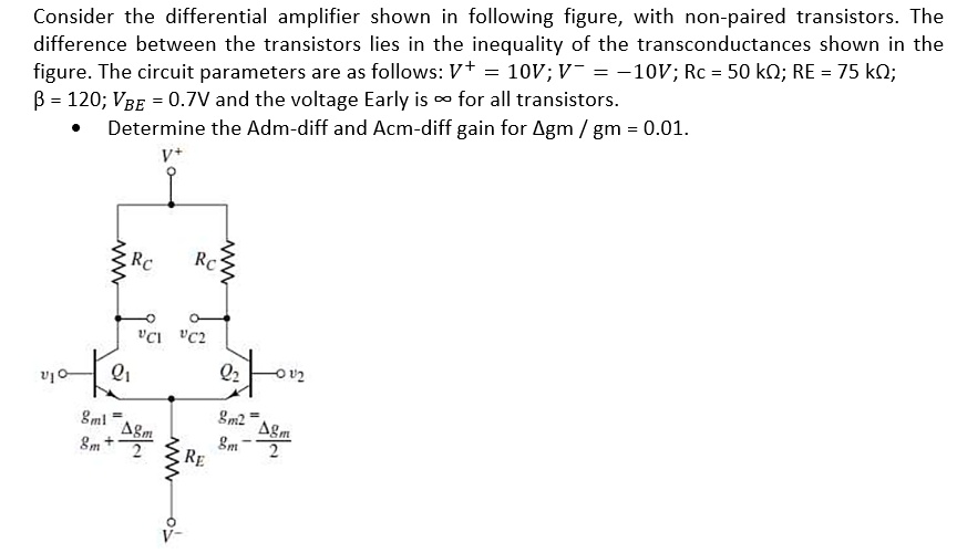 SOLVED Consider the differential amplifier shown in the following
