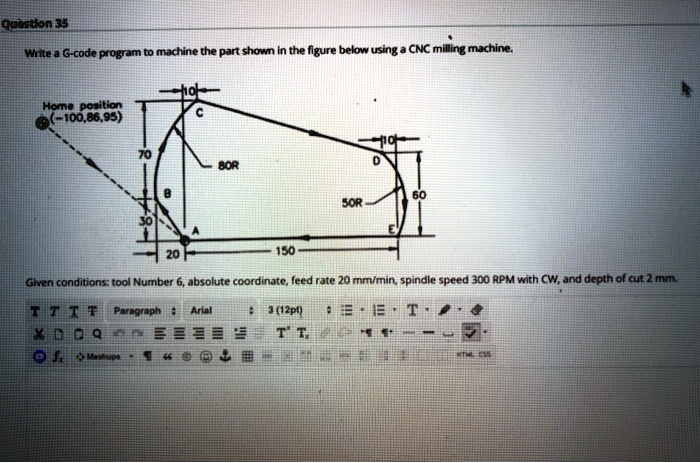 Write a G-code program to machine the part shown in the figure below ...