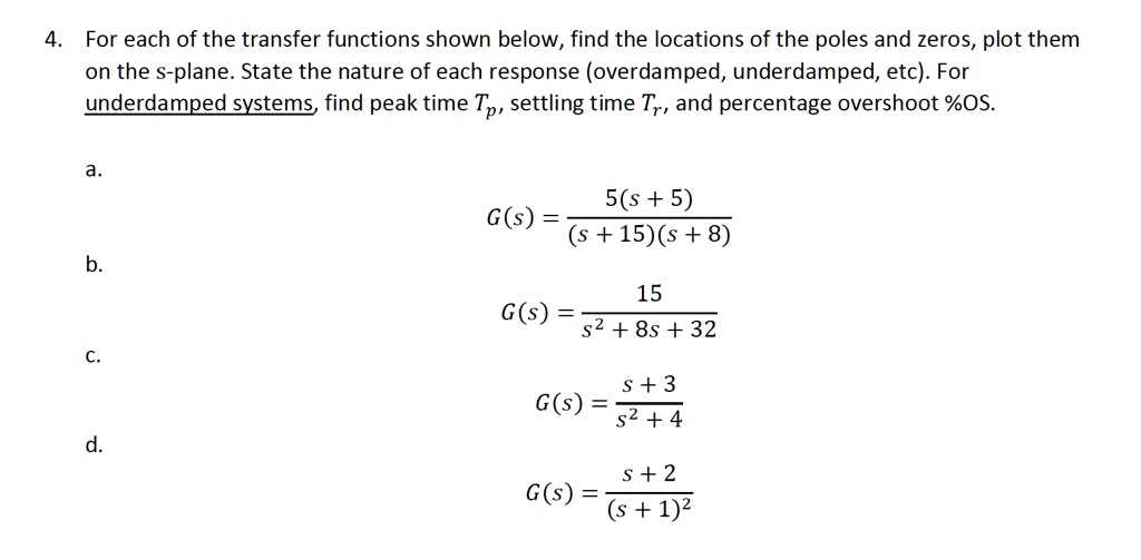 SOLVED For each of the transfer functions shown below, find the