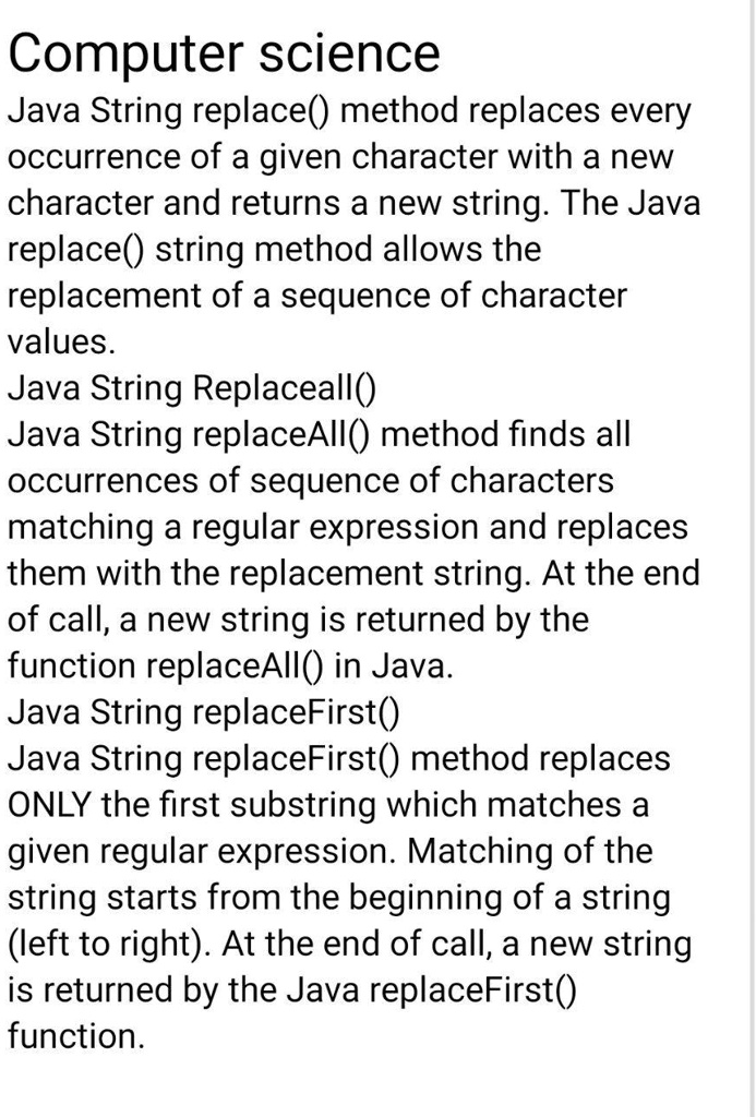 SOLVED: Computer Science Java String Replace() Method Replaces Every ...