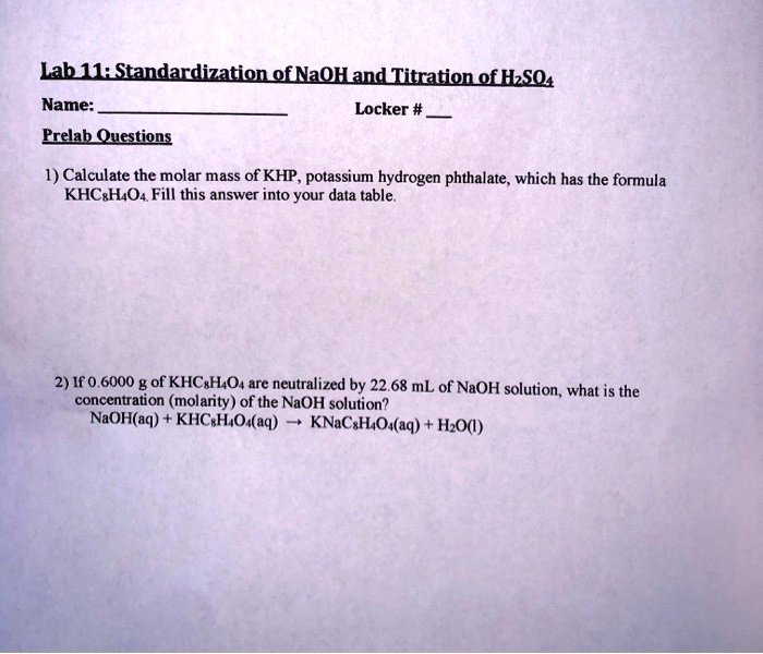 Solved Lab Ii Standardization Of Naoh And Titration Of H2so4 Name Locker Prelab Questions 4728