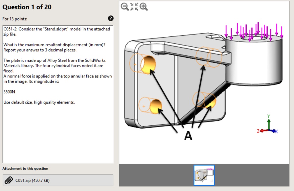 Question 1 of 20 For 13 points C0512 Consider the "Stand.sldprt" model in the attached zip