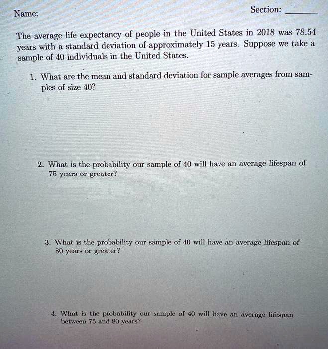SOLVED Name The average life expectancy of people in the United