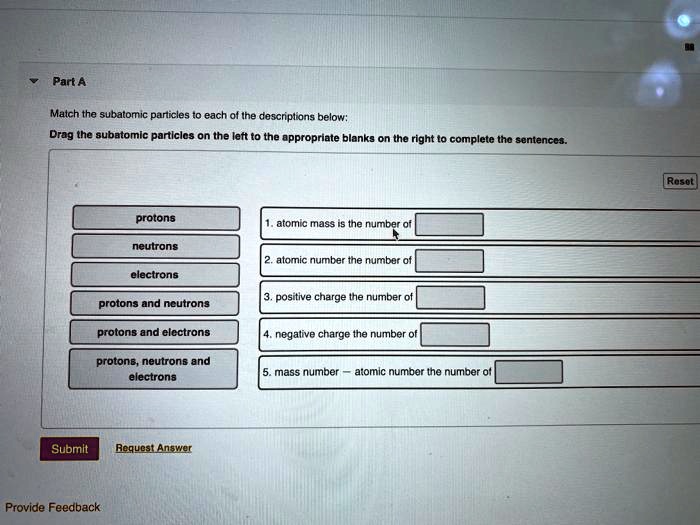 SOLVED Match the subatomic particles with each of the descriptions