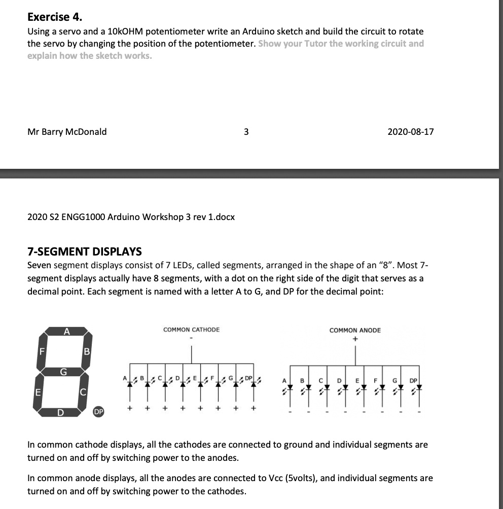 SOLVED: Exercise 4. Using a servo and a 10kÎ© potentiometer, write an ...