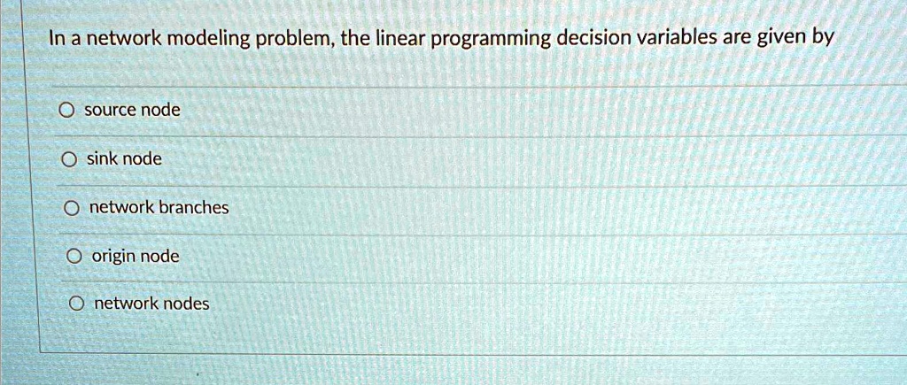 SOLVED: In a network modeling problem, the linear programming decision ...
