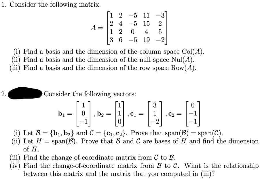 Solvedconsider The Following Matrix 1 55 11 3 2 5 15 A 1 0 5 3 6 55 19 2 Find A Basis And 6886