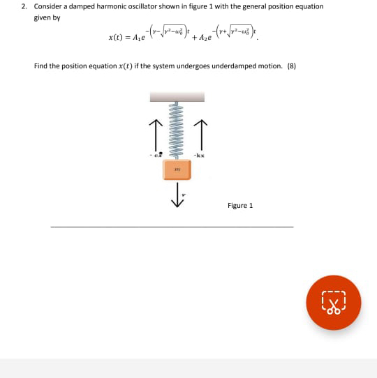 SOLVED 2. Consider a damped harmonic oscillator shown in figure 1 with