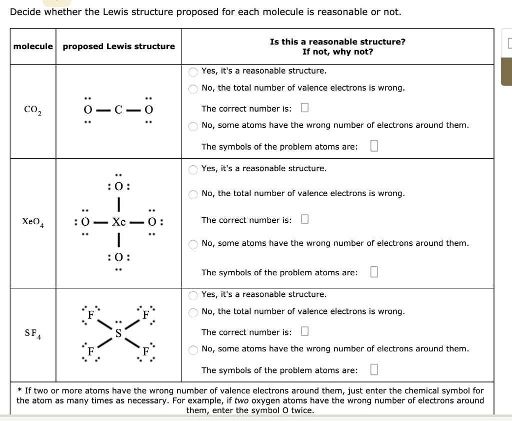 Decide Whether The Lewis Structure Proposed For Each Molecule Is Reasonable Or Not Is This A