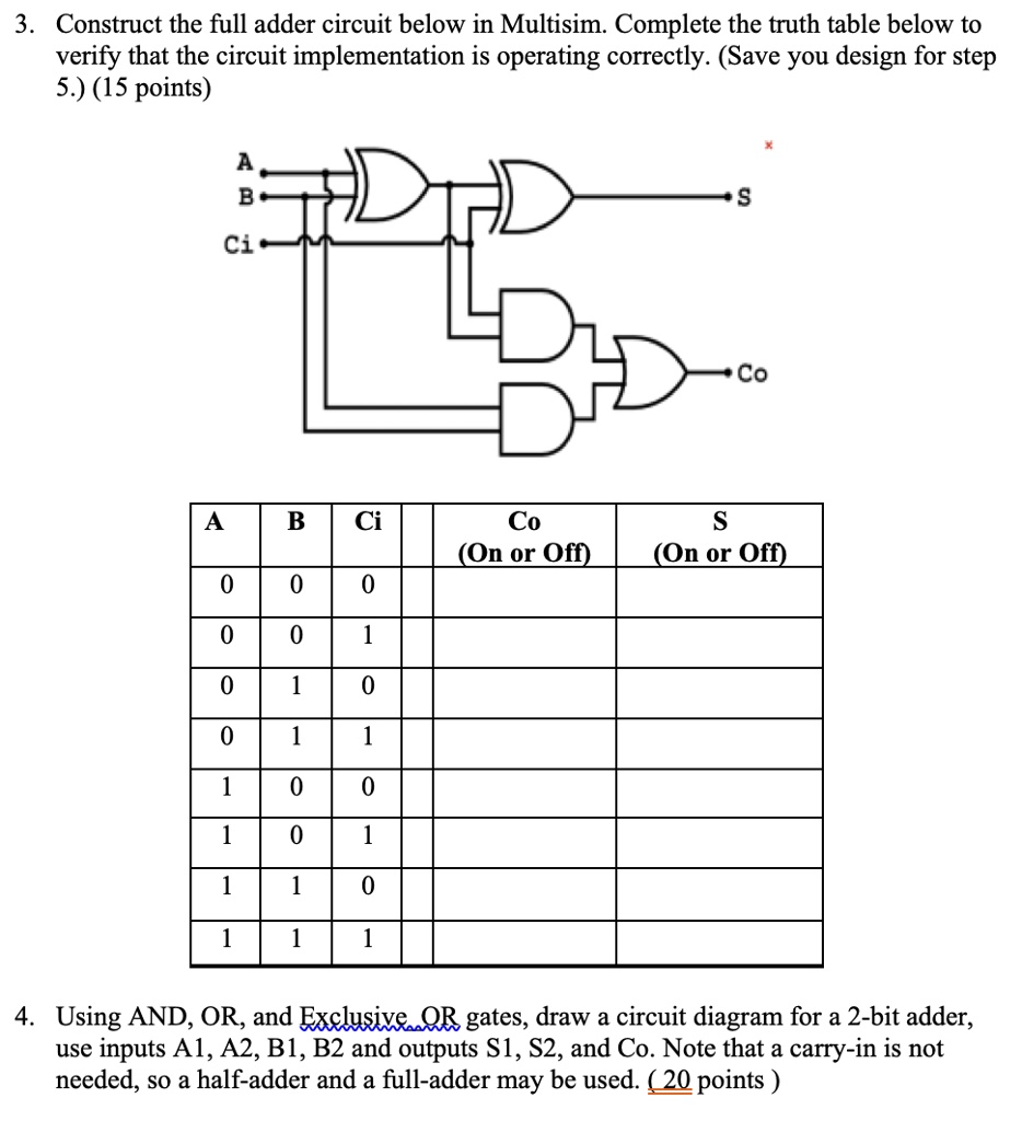 3 construct the full adder circuit below in multisim complete the truth ...