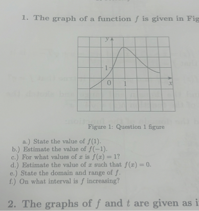 1. The graph of a function f is given in Fig Figure 1: Question 1 ...