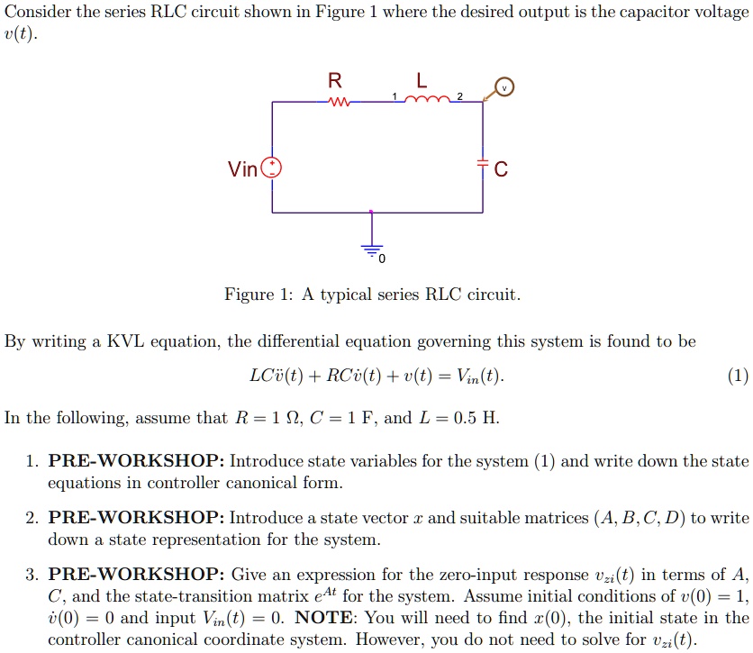 SOLVED: Consider the series RLC circuit shown in Figure 1 where the ...