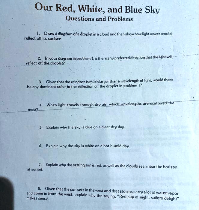 SOLVED Our Red, White, and Blue Sky Questions and Problems Draw a