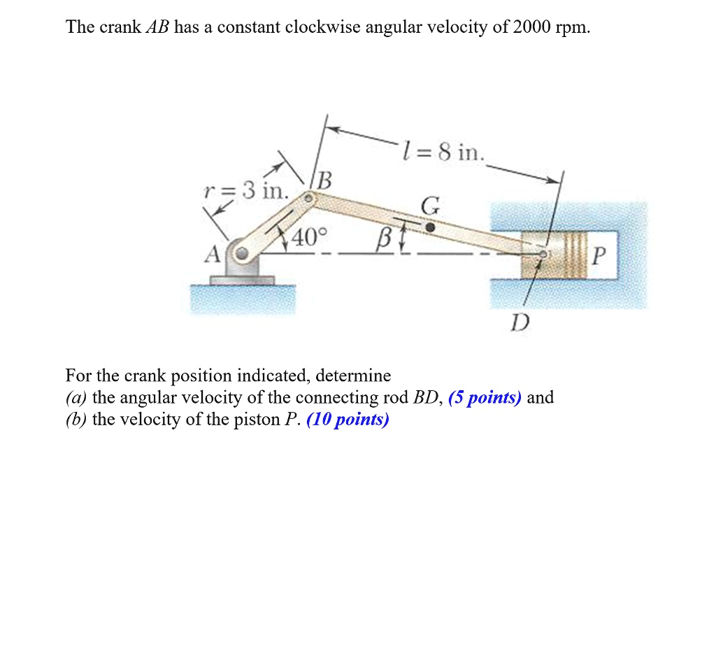 SOLVED: The crank AB has a constant clockwise angular velocity of 2000 ...