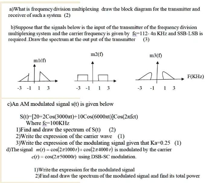 SOLVED: aWhat is frequency division multiplexing draw the block diagram ...