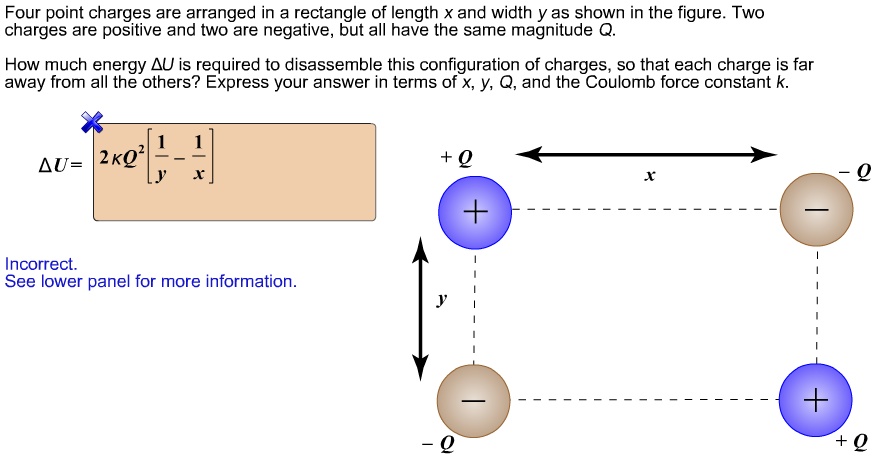 Solved Four Point Charges Are Arranged In A Rectangle Of Length X And Width Y As Shown In The