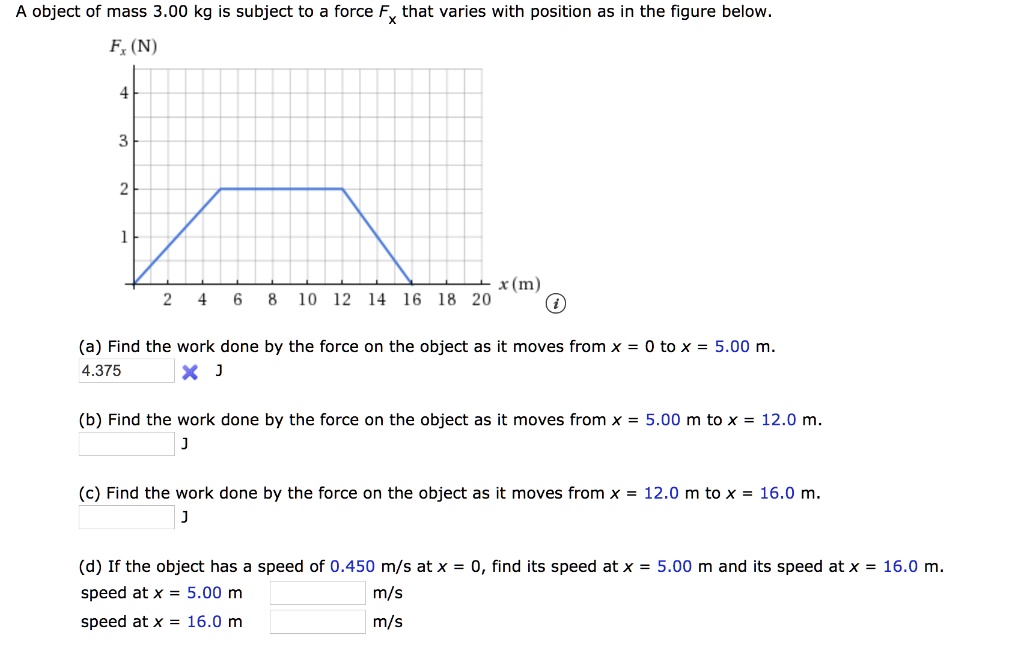 a object of mass 300 kg is subject to a force fx that varies with ...