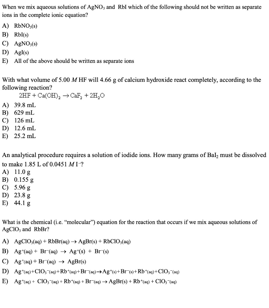 SOLVED Please Help Chemistry When we mix aqueous solutions of