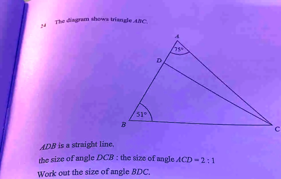 SOLVED: The diagrun shows triangle ABC; 519 ADB is straight line: the ...