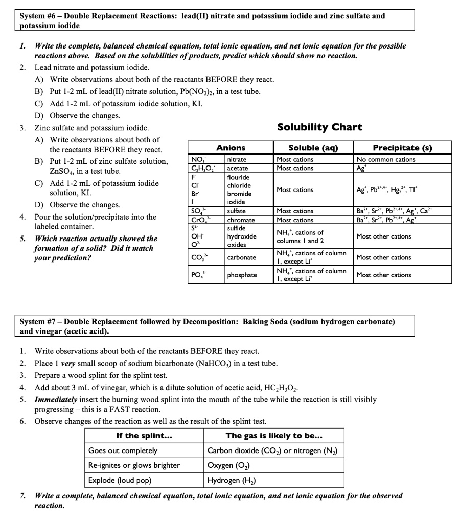 SOLVED System 6 Double Replacement Reactions lead(I) nitrate and