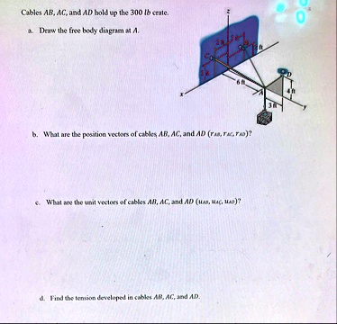 cables ab ac and ad hold up the 300 lb crate a draw the free body ...