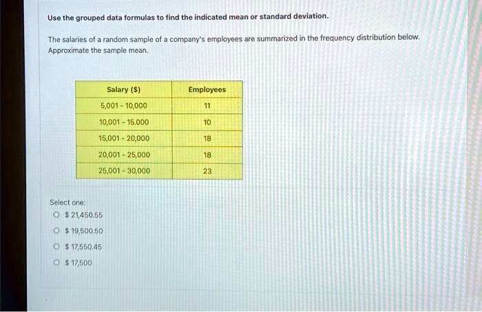 SOLVED: Use The Grouped Data Formulas To Find The Indicated Mean Or ...