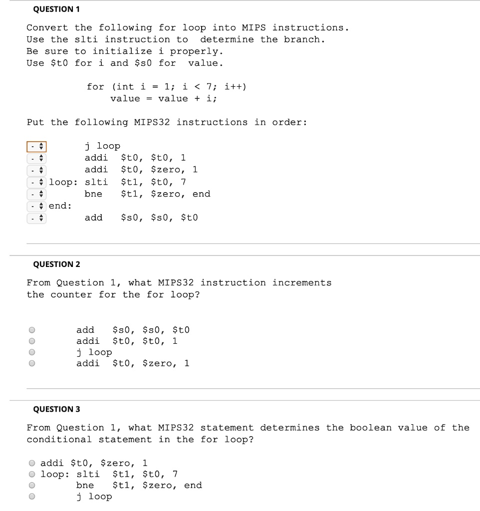 SOLVED: Convert the following for loop into MIPS instructions. Use the ...