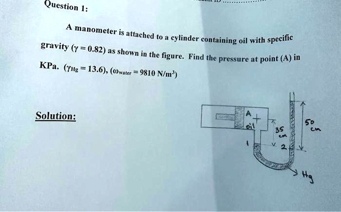 SOLVED: Question 1: A manometer is attached to a cylinder containing ...