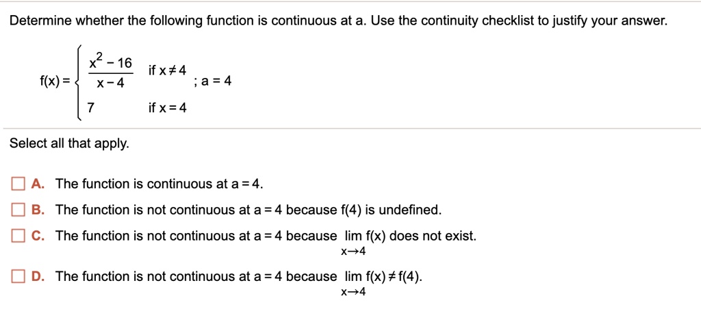 Solved Which of the following functions is not continuous on