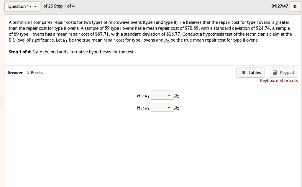 SOLVED Question 17 of 25 Step of 4 012747 A technician compares